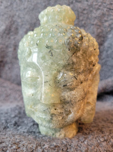 Prehnite Big Buddha Head Crystal Carving, Gorgeous!