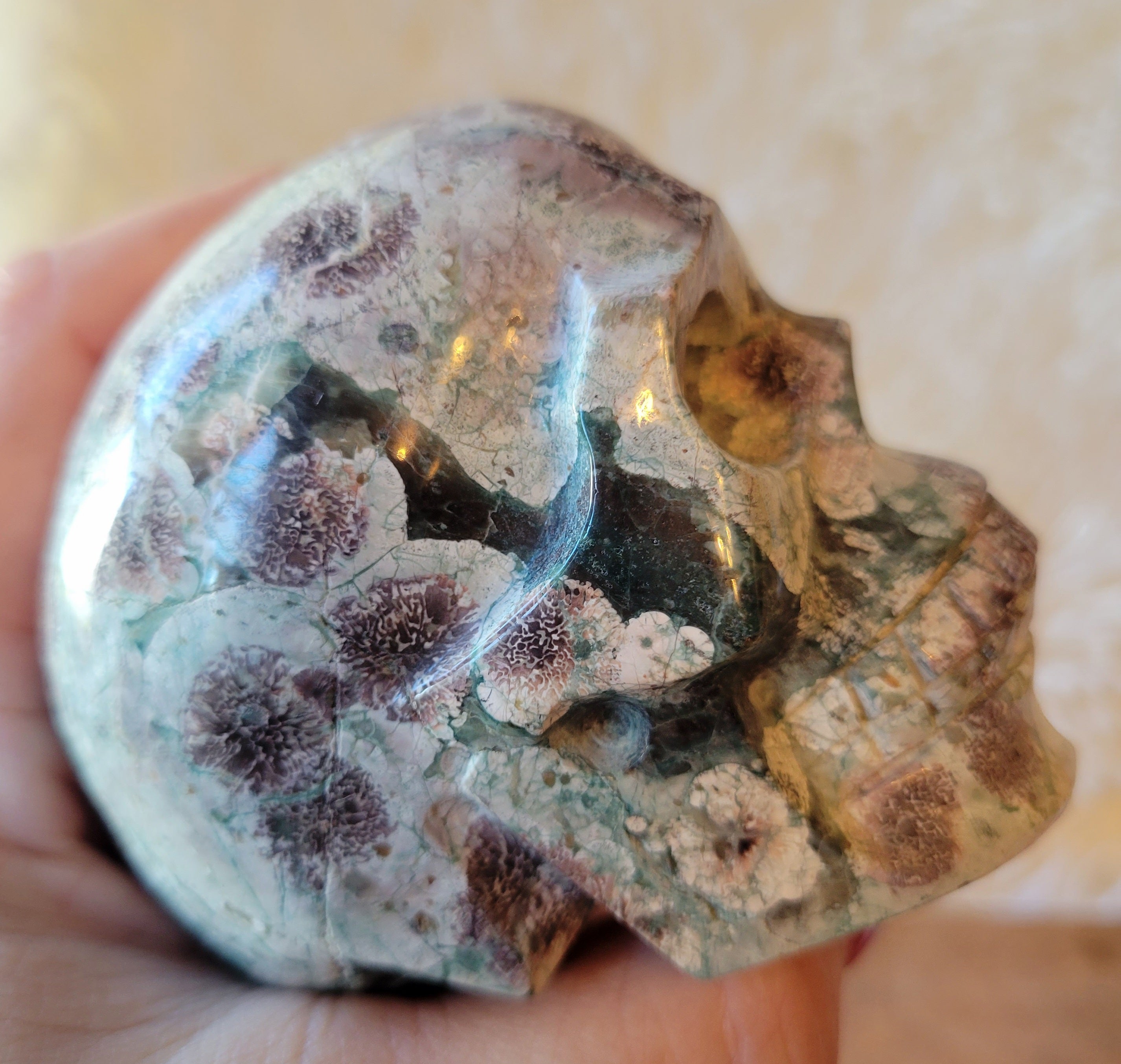 Red Strawberry & Labradorite Skulls, Crystal Carvings, Gorgeous!